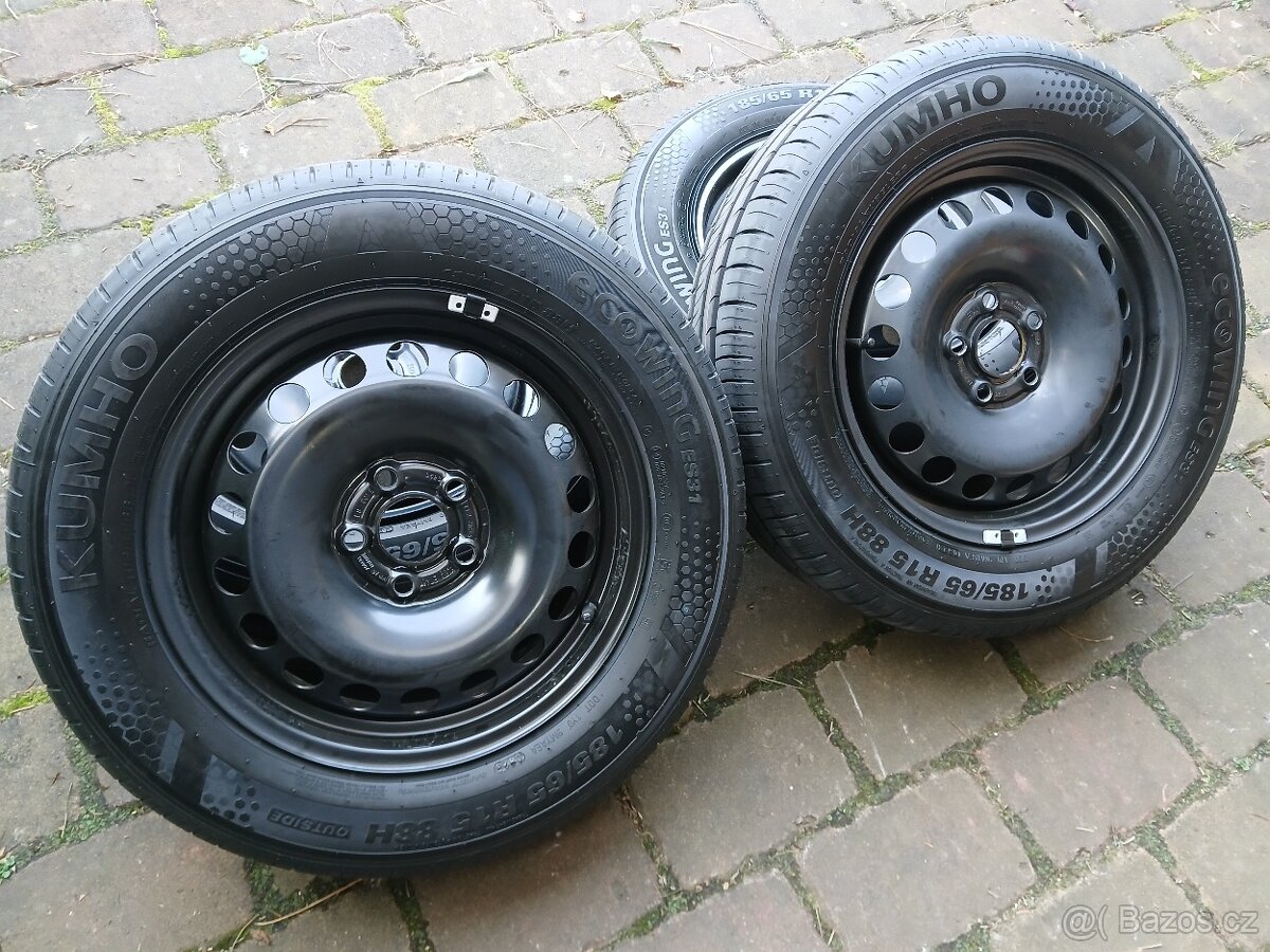 Plechová kola,sada,5x100,ET40,KUMHO,185/65 R15, NOVÁ SADA