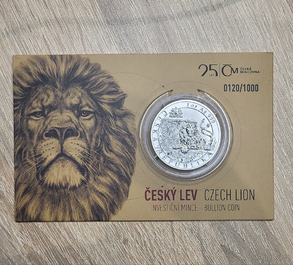 Stříbrná mince Český lev 2018 číslovaná reverse