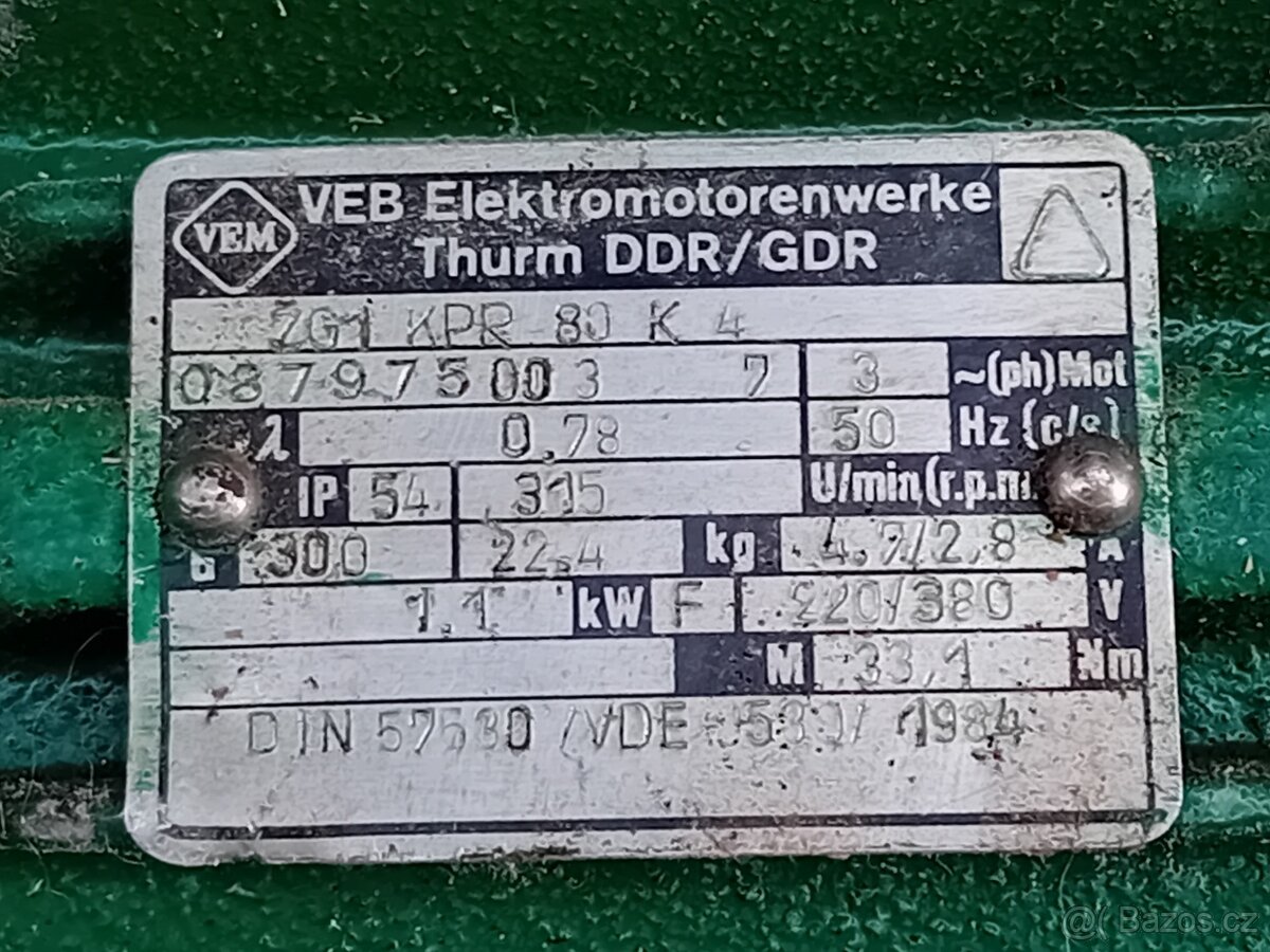 El.motor s vadnou převodovkou 1,1 kw 3f