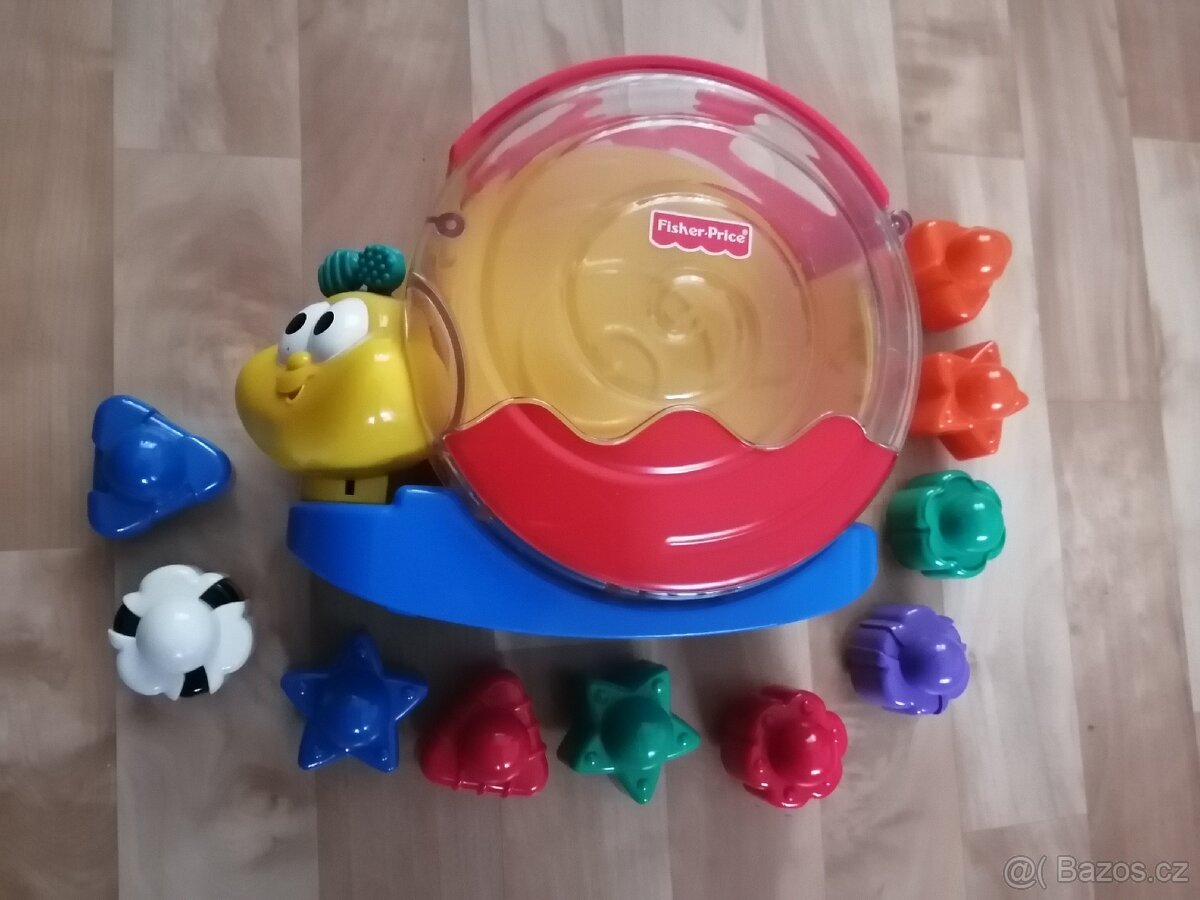 Vkládačka šnek a žirafa s kostkami Fisher Price a vláček