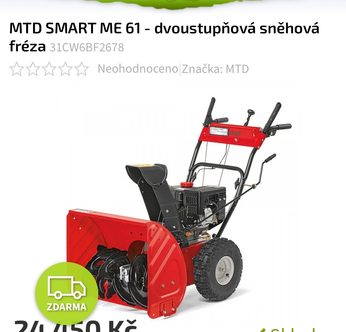 MTD SMART ME 61 - dvoustupňová sněhová