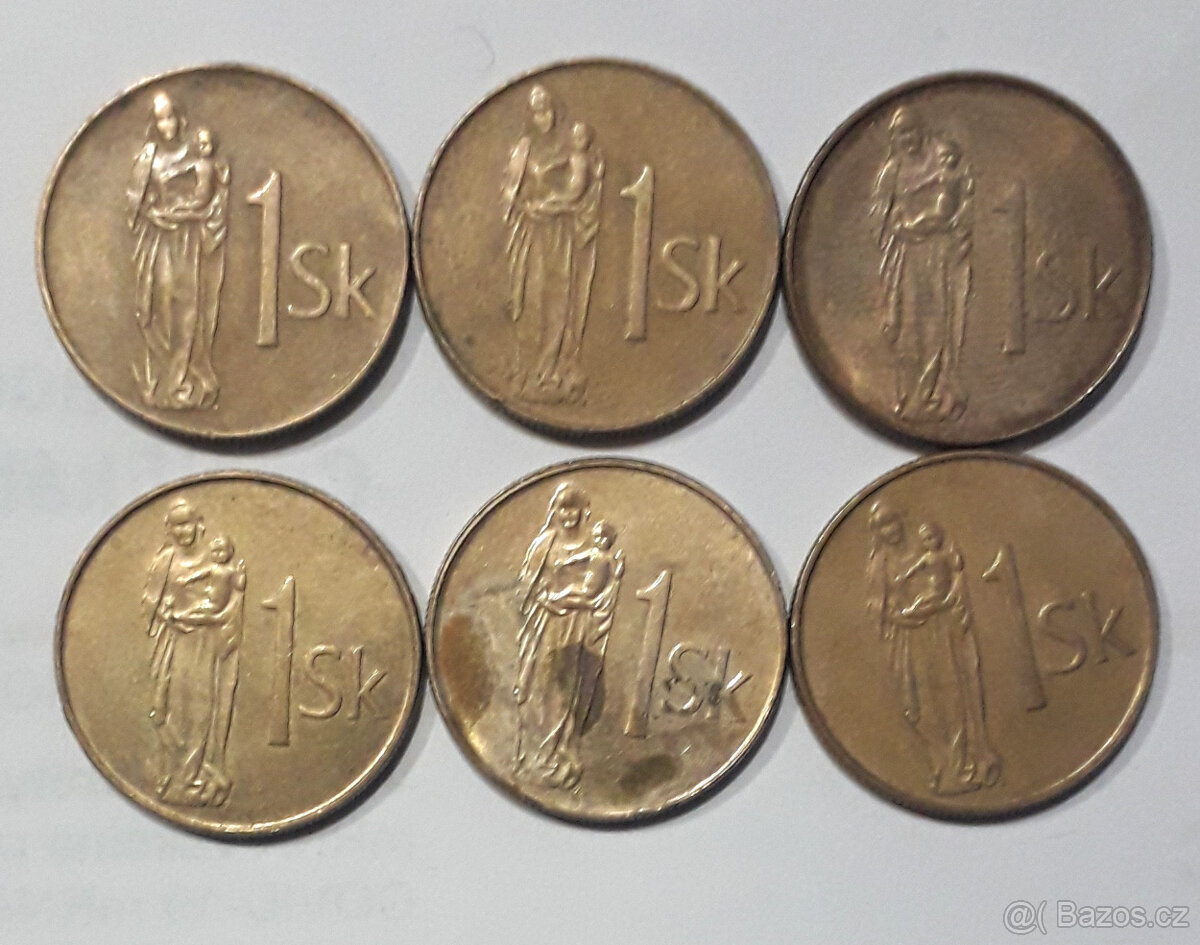 1 koruna Slovenská  1993, 1994 a 2005