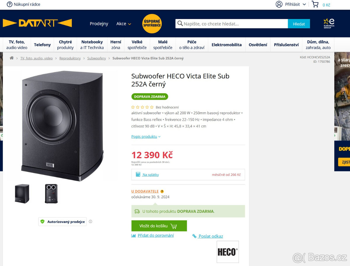 Subwoofer HECO Victa Elite Sub 252A černý, nový / VÝMĚNA