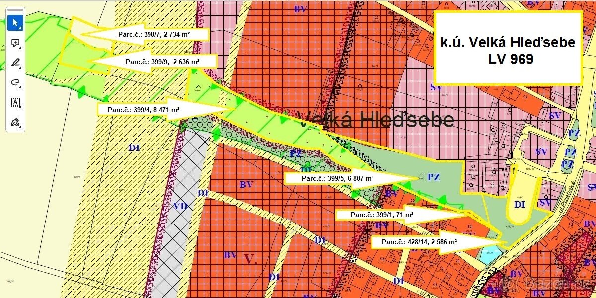 Prodej pozemků 19 291 m², V. Hleďsebe, 83,36 Kč/m²