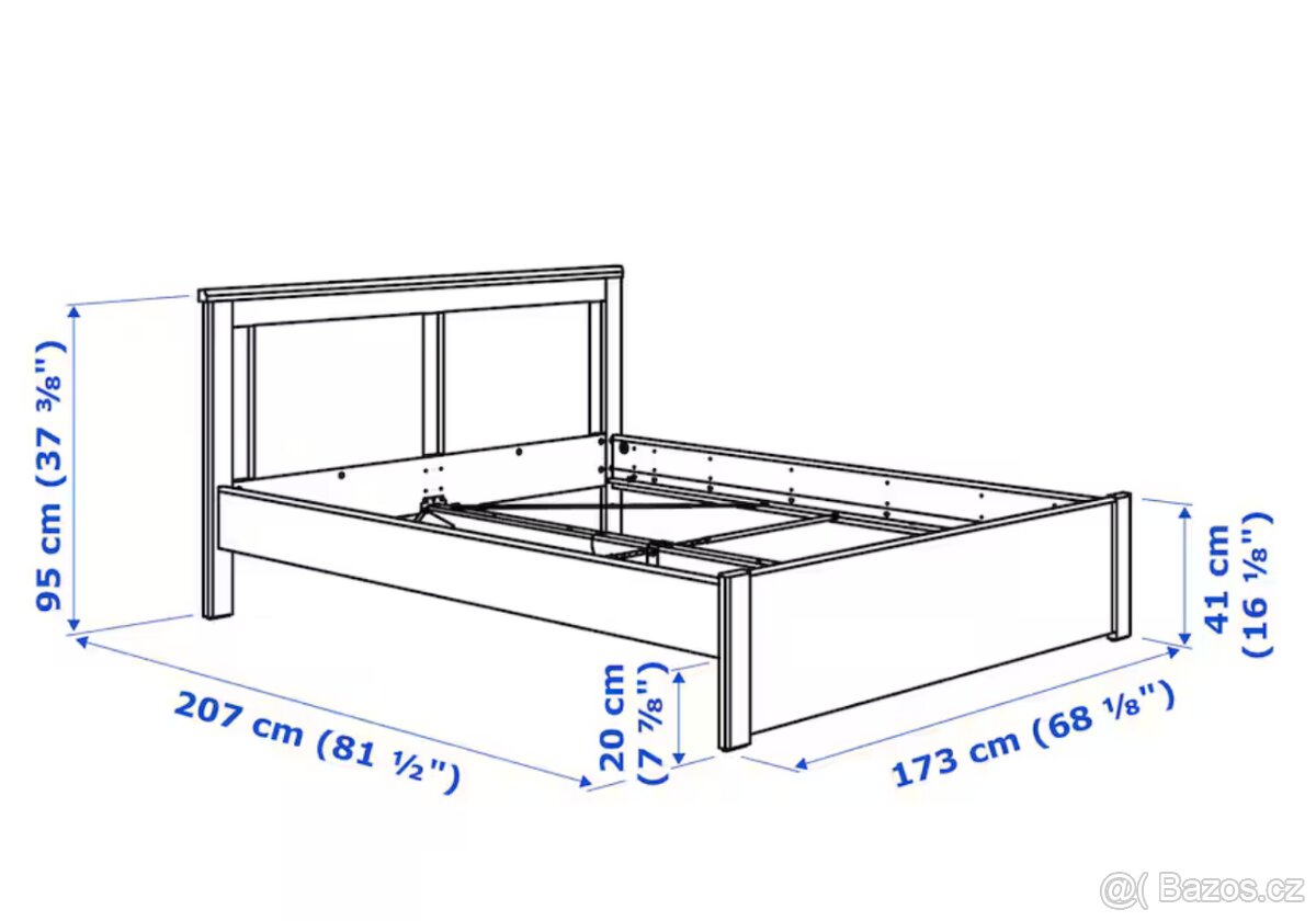 Dvoulůžkový rám postele Songesand 160x200cm se dvěma rošty