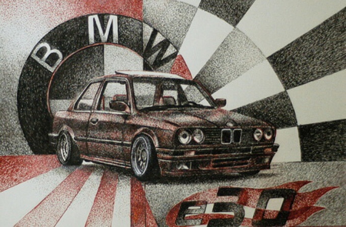 Samolepka veteránská BMW E30 (Filip Buryán) 23 x 15 cm