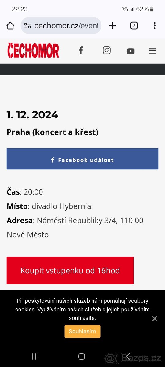 Čechomor koncert Praha 1.12.2024 v 16,00 řada 5