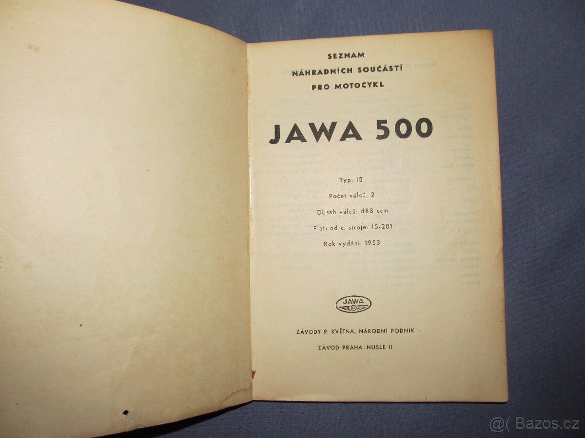 Jawa 500 OHC katalog ND rok 1953 original