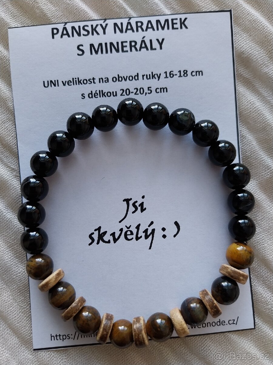 Pánský minerální naramek Tygří oko, Onyx