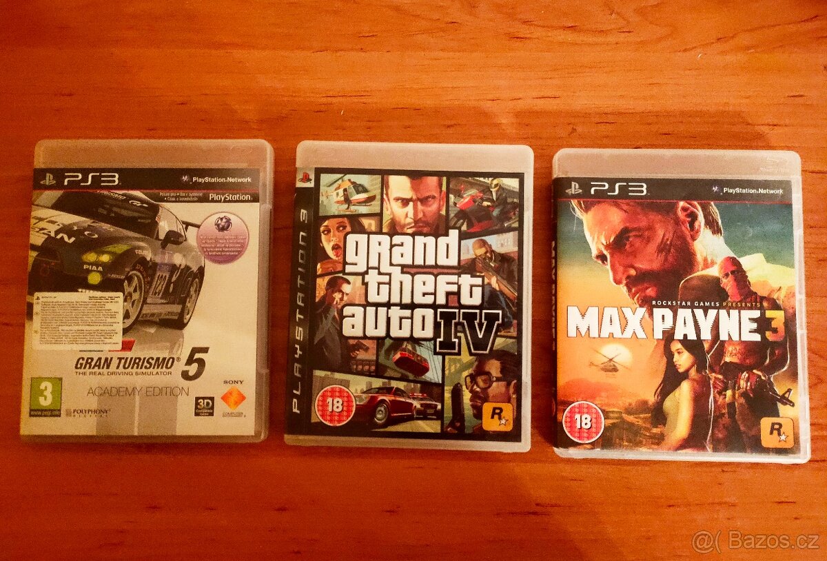 Hry na PS3 Gran Turismo 5, GTA IV, Max Payne 3