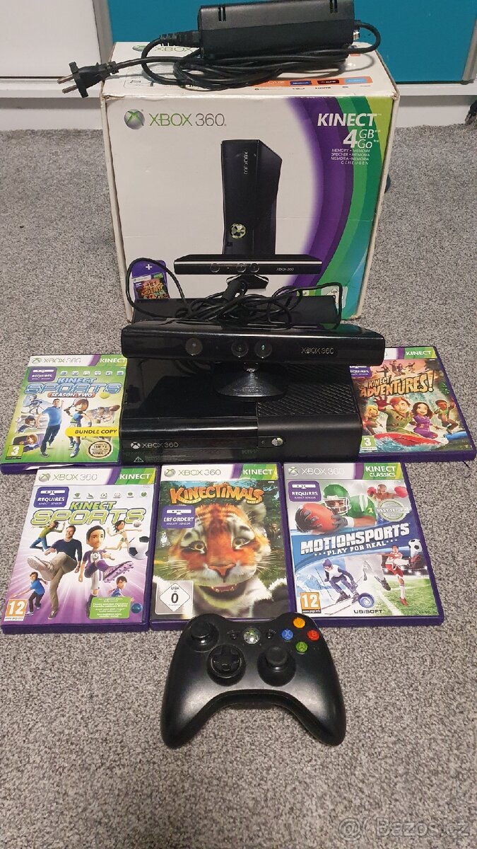 Xbox 360 + hry + kinect +krabice