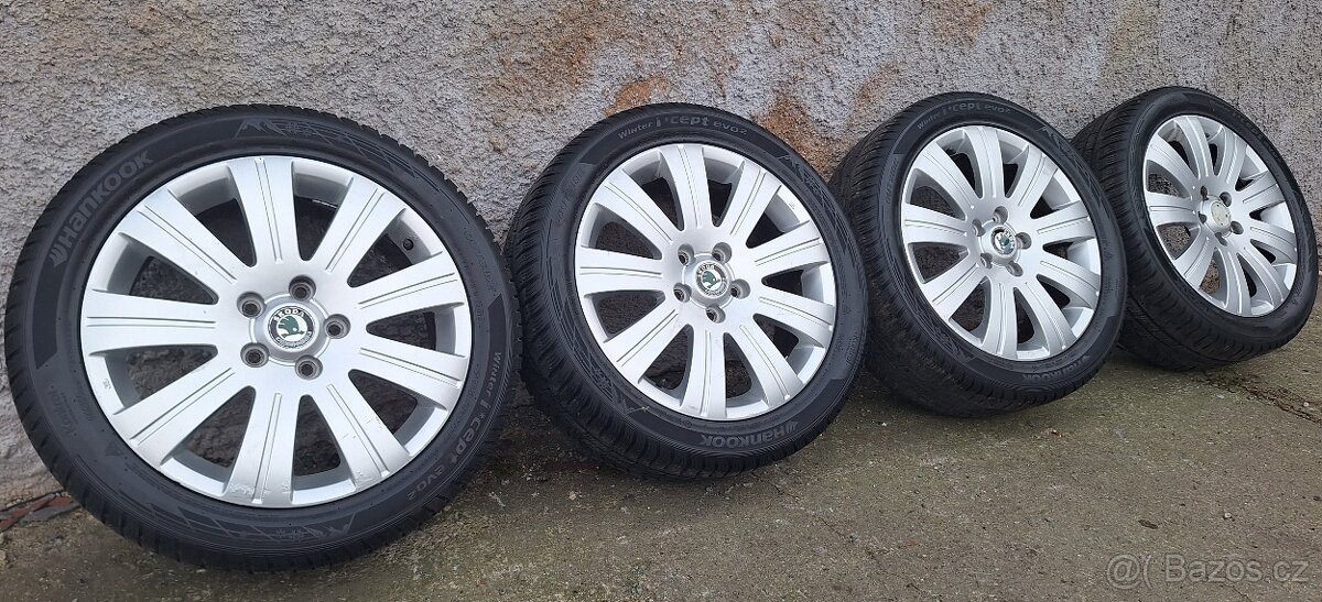 Alu kola R17 5x112 Škoda + pneu M+S 205/50/17 Hankook