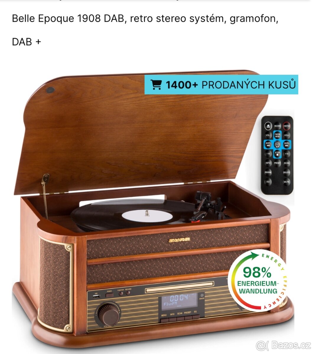 Prodáno Nový gramofon CD,radio, kazety, USB v retro stylu.