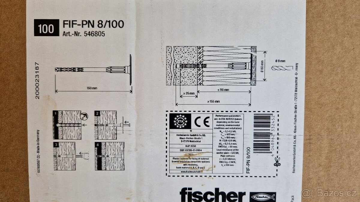 Talířová hmoždinka Fischer FIF-PN 8/100 150mm