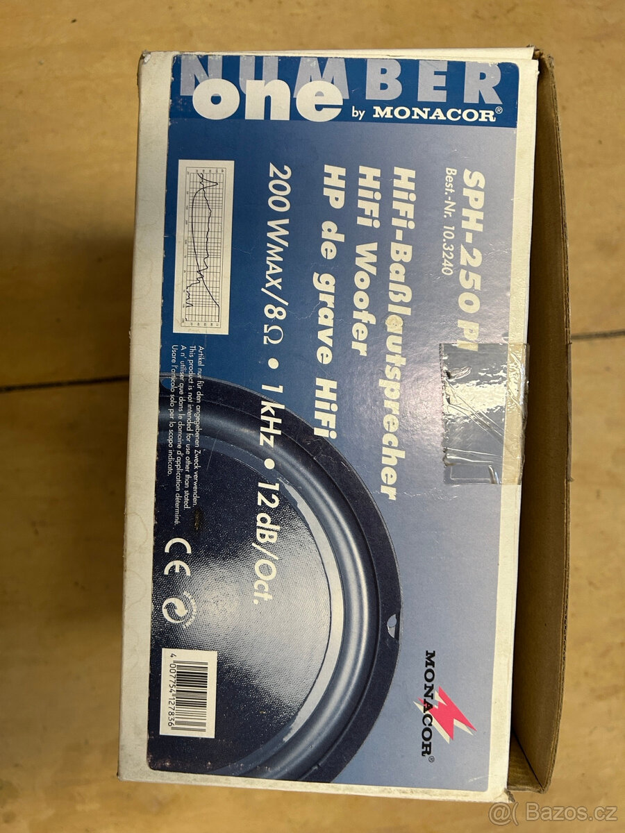 Monacor HIFI Wofer SP-H250PI 200W max/8 OHM 1 kHz, 12 db /oc