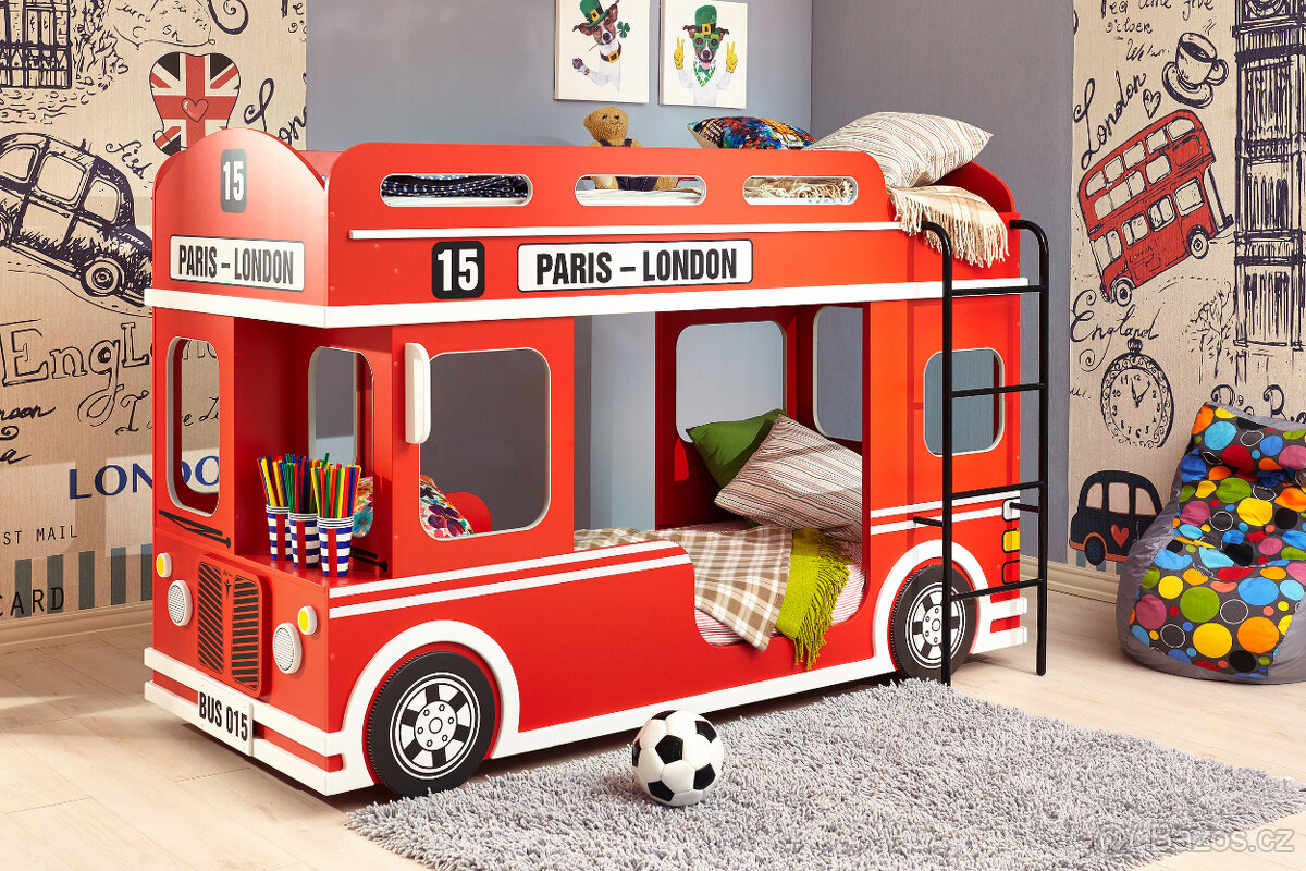 Dětská patrová postel autobus (červená)