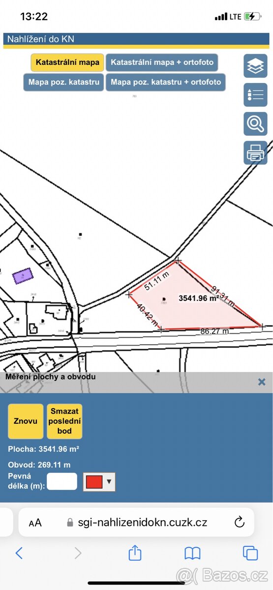 Prodej oplocena louka 3500 m2+