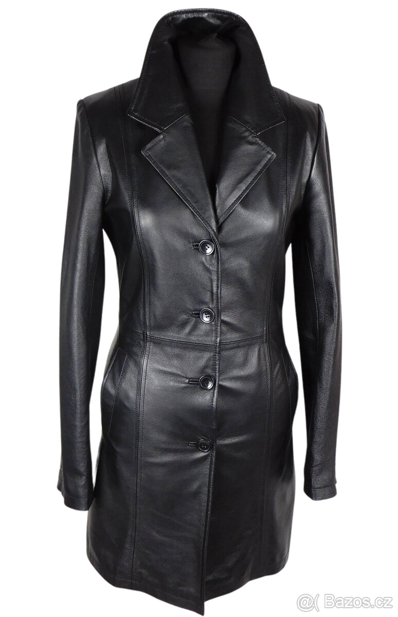 Kožený měkký dámský černý kabát CALYPSO vel. S
