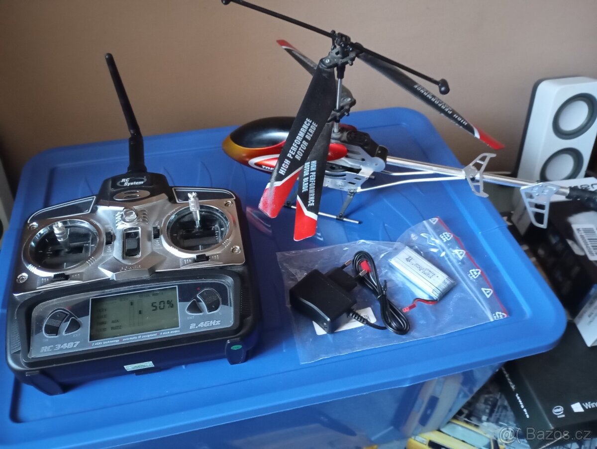 RC vrtulník TOP Heli,RC systém 3487, nabíječka,nová bater