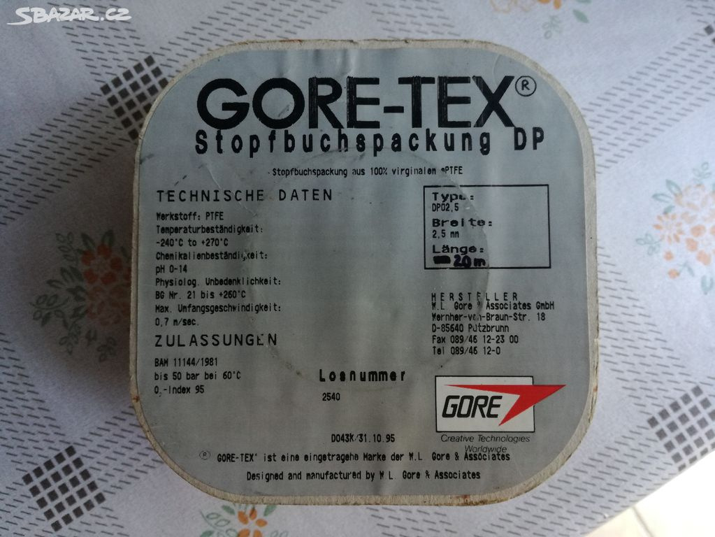 Teflonová těsnicí šňůra GORE-TEX 2,5 mm