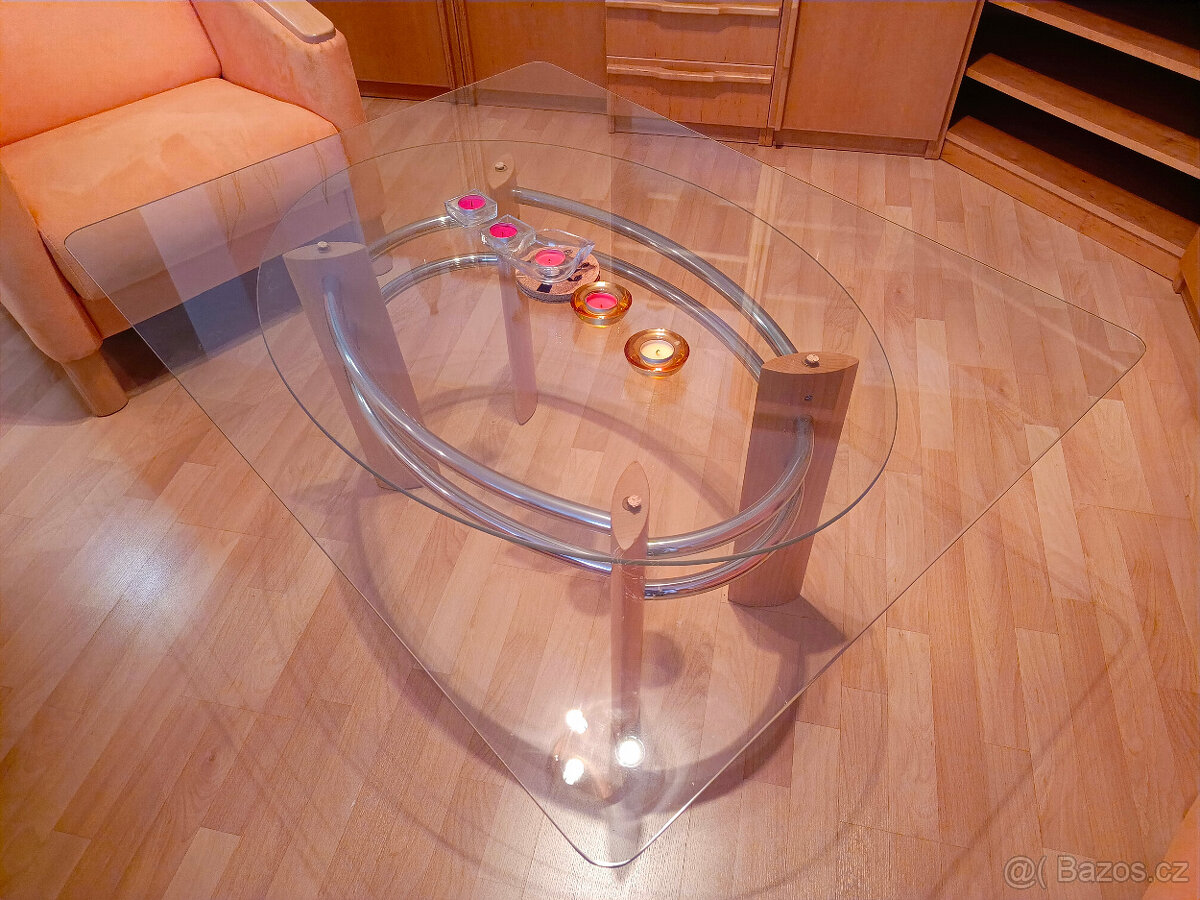 Konferenční stolek skleněný jako nový 94x67 cm