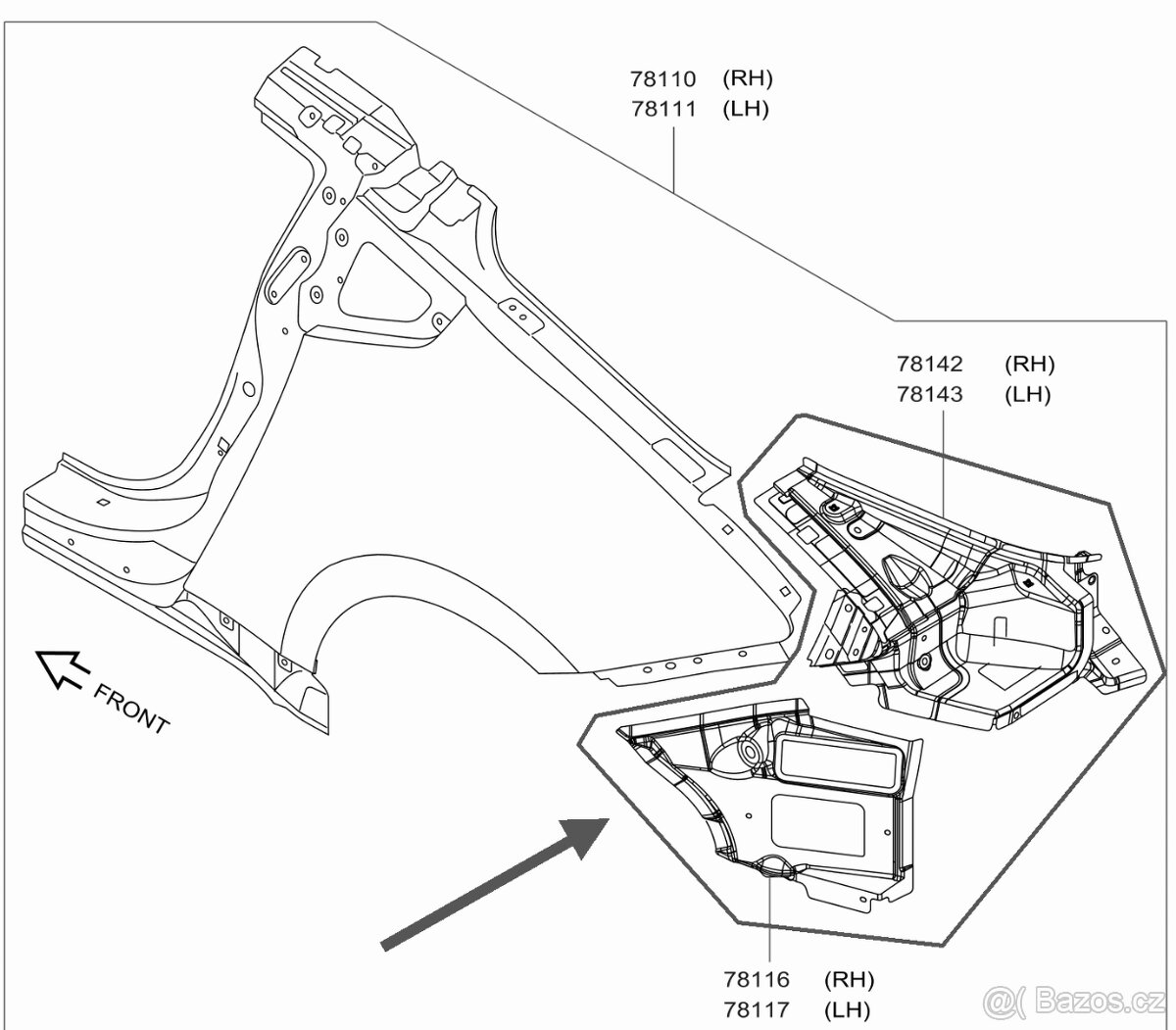 Nissan 370z coupe - LZ spodní roh karoserie - nový