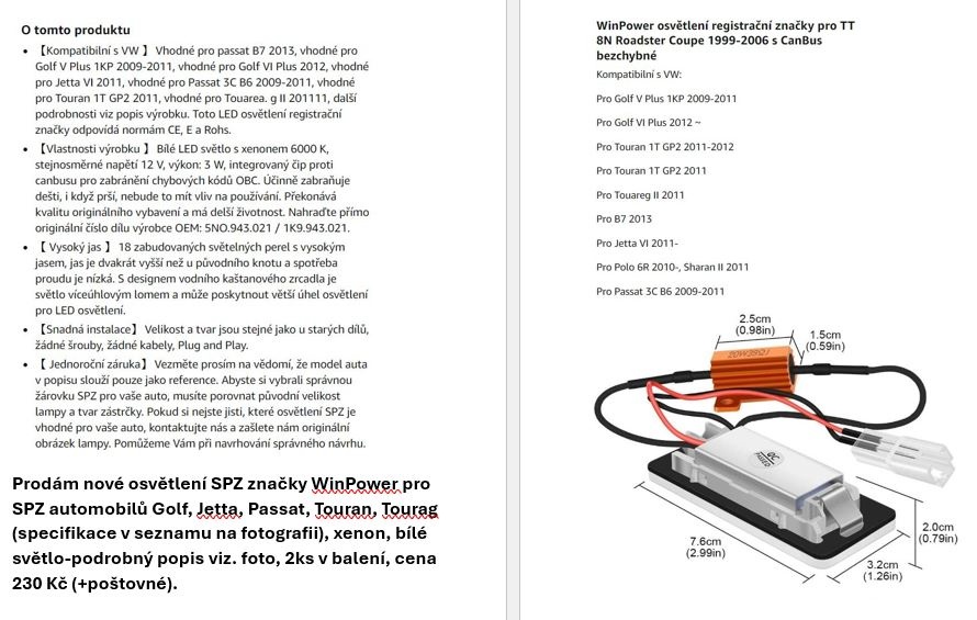 LED osvětlení SPZ - více druhů