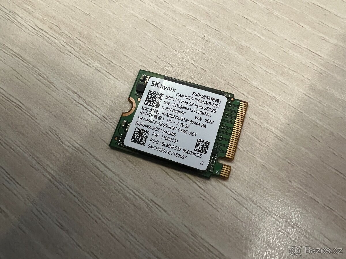 SSD M.2 NVME DISK SkHynix 256gb, formát 2230 - zánovní