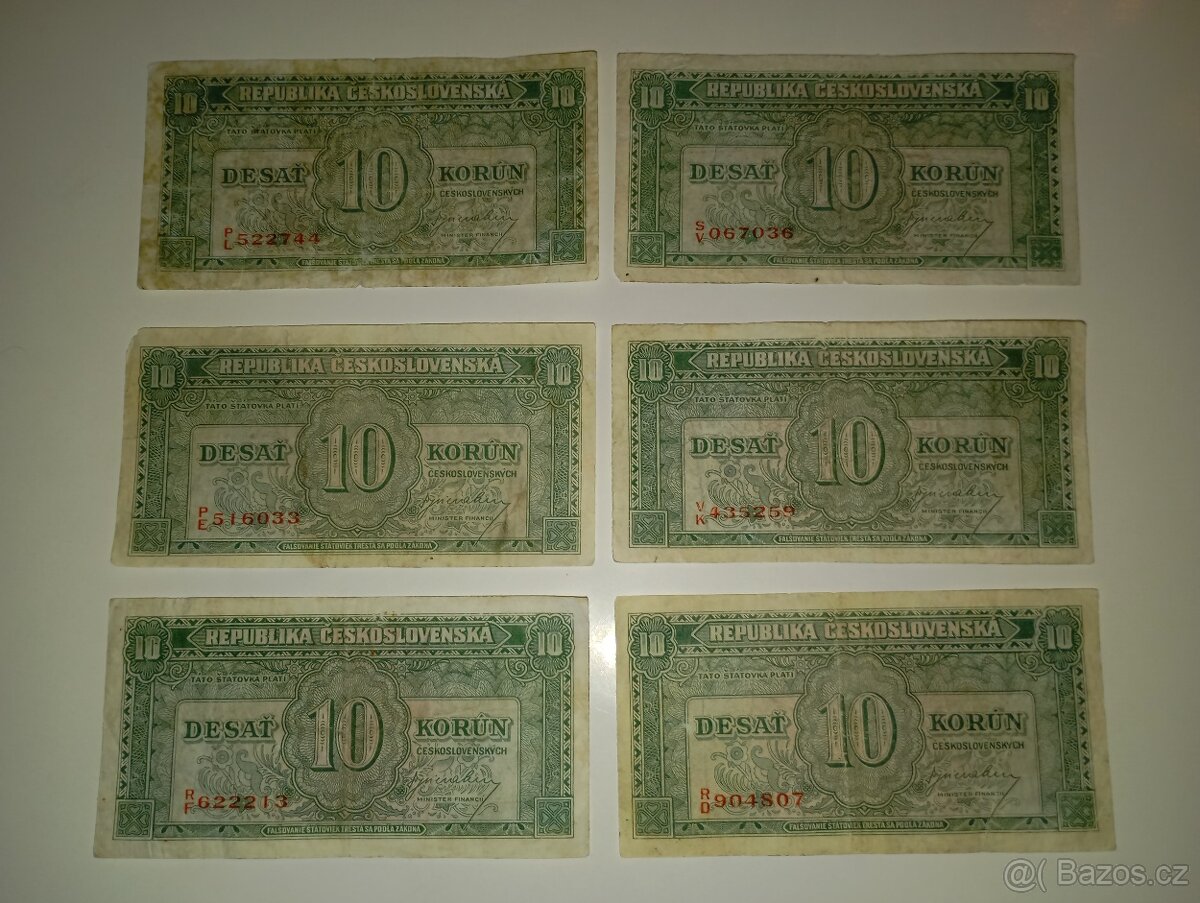 BANKOVKY 10 KČS, 1945, VŠECHNY NEPERFOROVANÉ