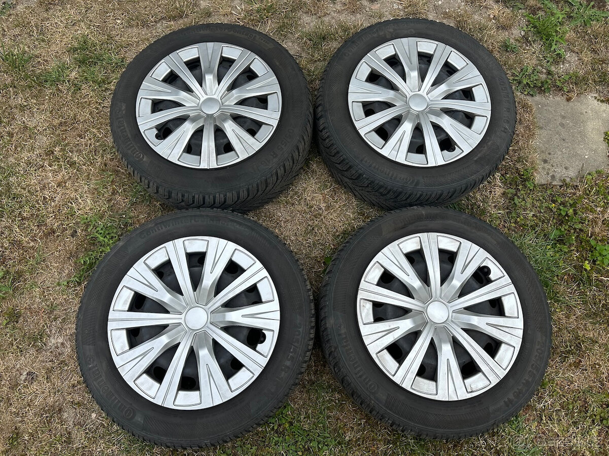 4x zimní pneu Continental s plech. disky 5x112 205/55 R16H