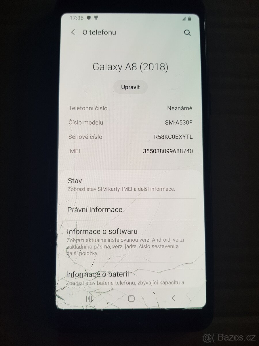 Samsung Galaxy A8 plně funkční prasklý displej