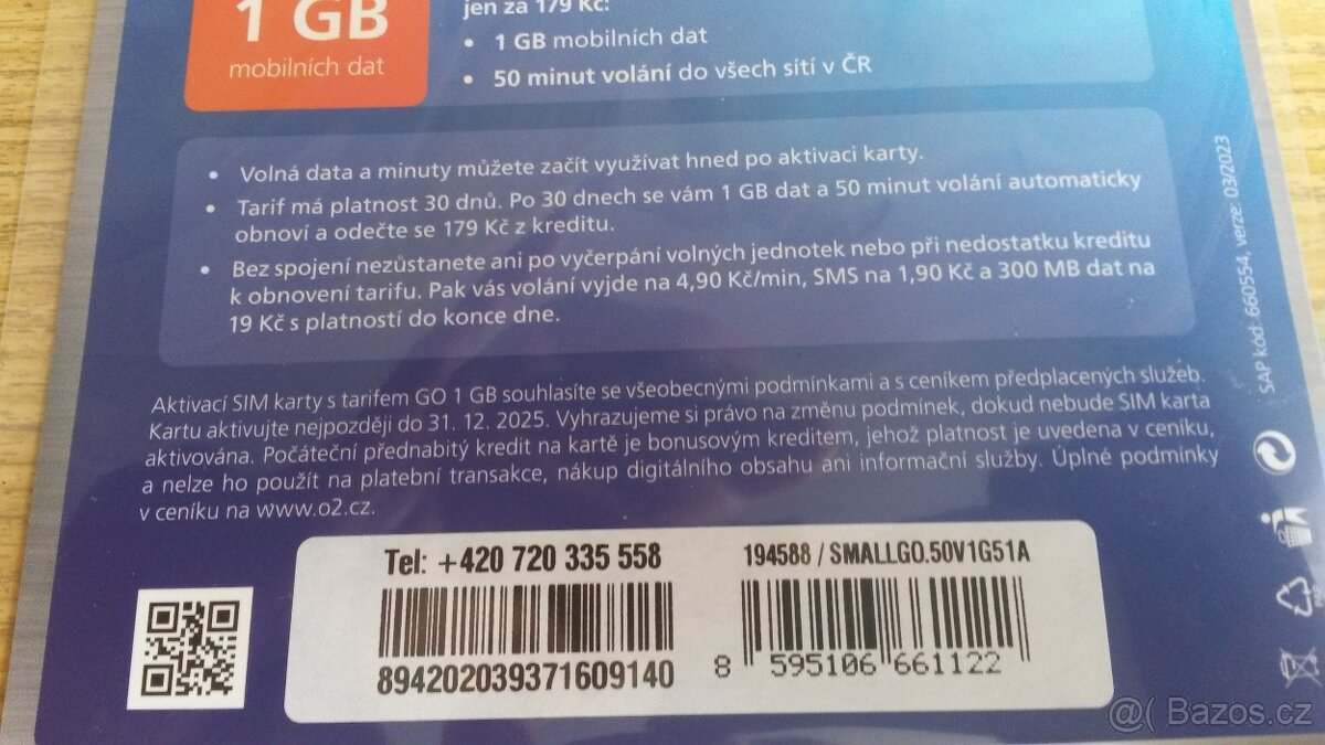 O2 GO SIM karta 720 33 55 58 a T-mobil 735 13 13 16