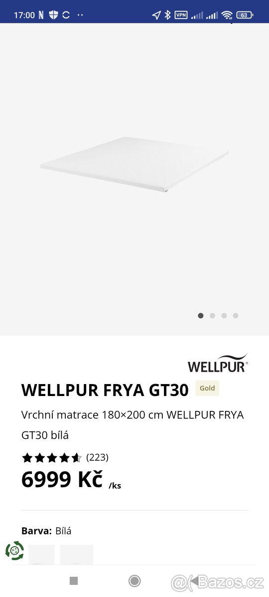 Vrchní matrace wallpur 180200,paměťová pěna, nová jenlen