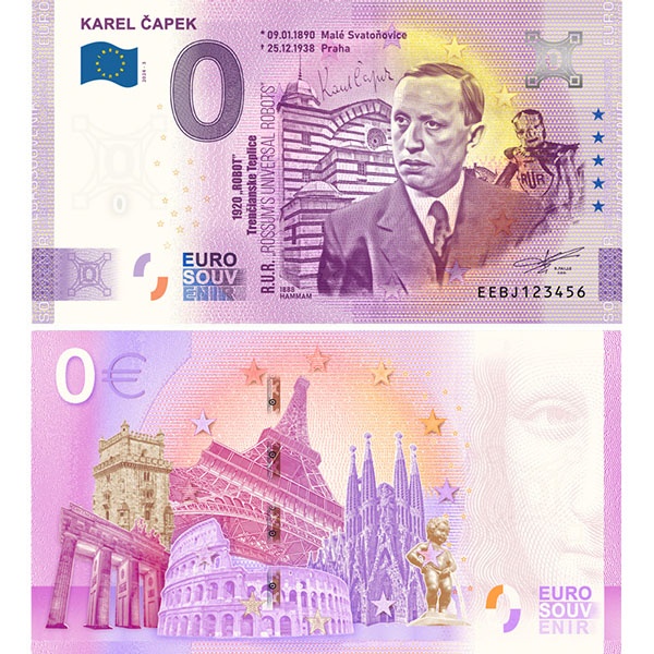 0 Euro Souvenir bankovka KAREL ČAPEK