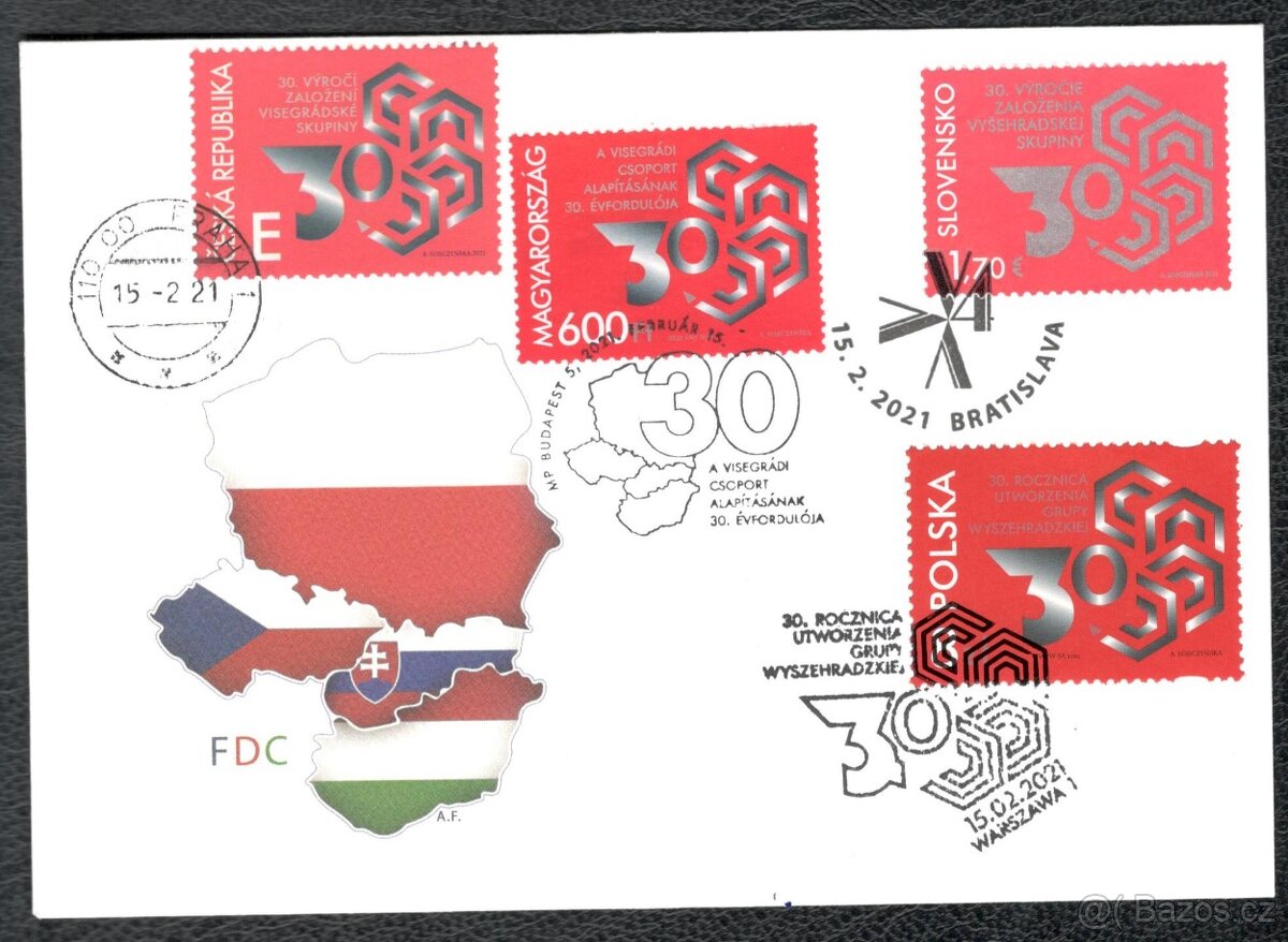 2021 FDC Visegrádská skupina V4 smisena frankatura 3x kombin