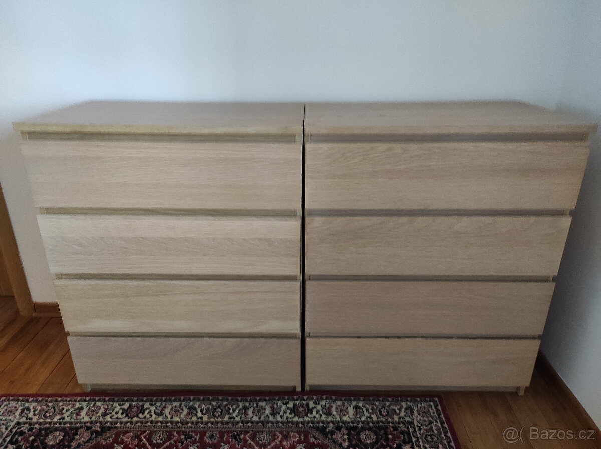 2x MALM Komoda se 4 zásuvkami, bíle mořený dub IKEA