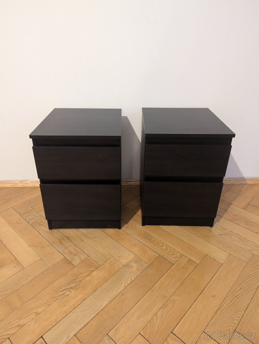 2x noční stolek / komoda se 2 zásuvkami, černohnědá, 40x55 c