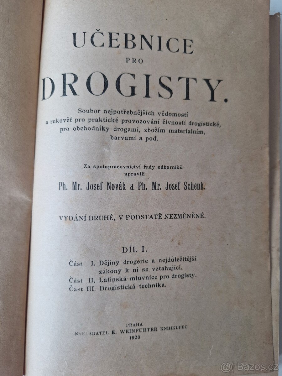 Učebnice pro drogisty 1 díl, rok 1920