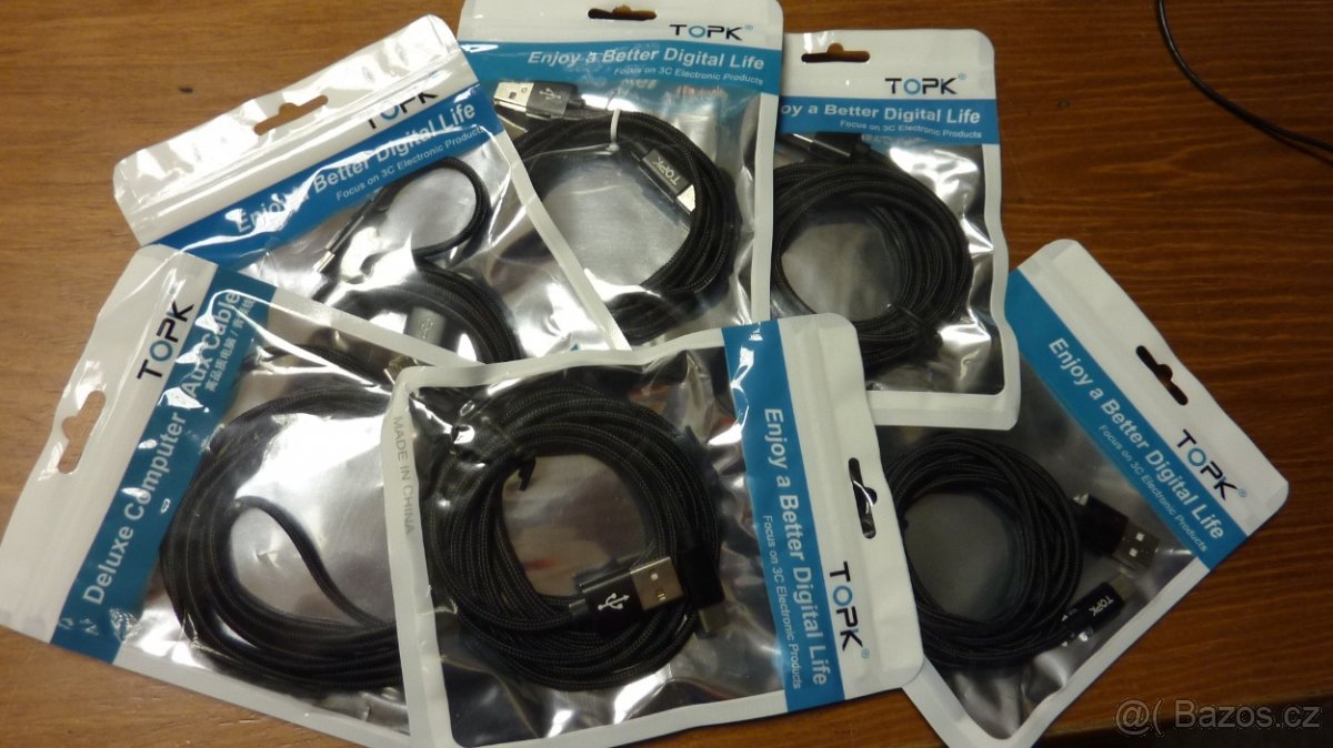USB kabel TOPK typ C kabel nový 1,8m kvalitní - černý