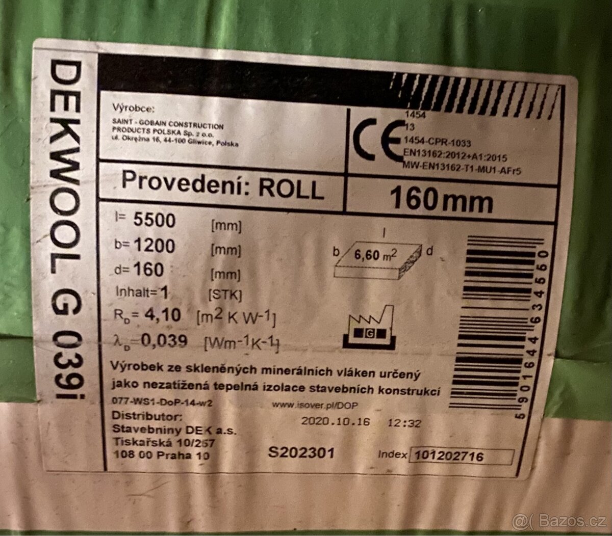 Tepelná izolace DEKWOOL G 039i 160 mm (6,6 m2/bal.)