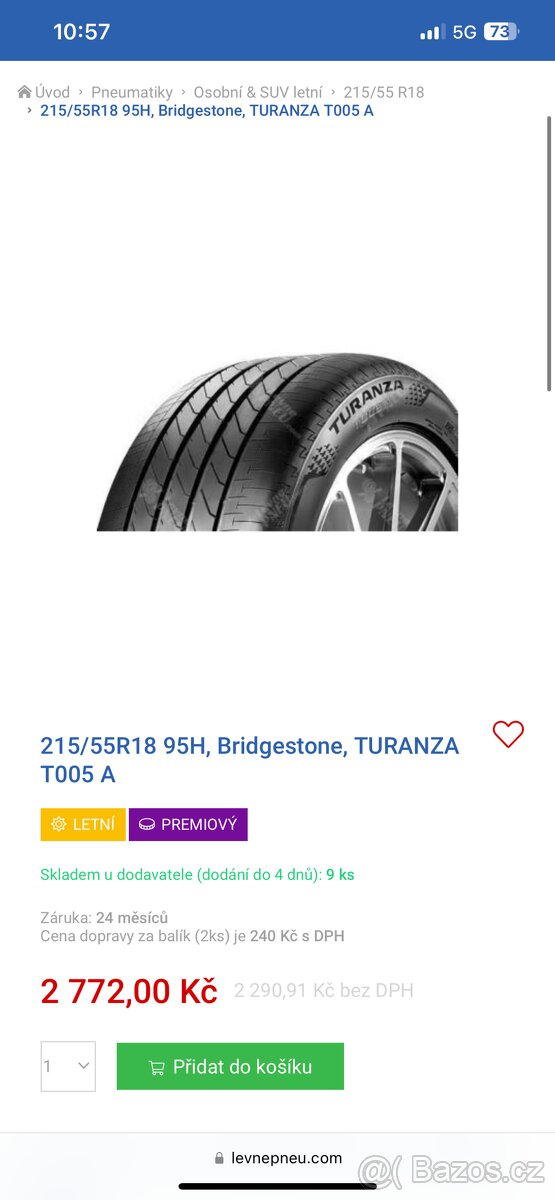 Brigestone turanza 215/55 R18 NOVÁ