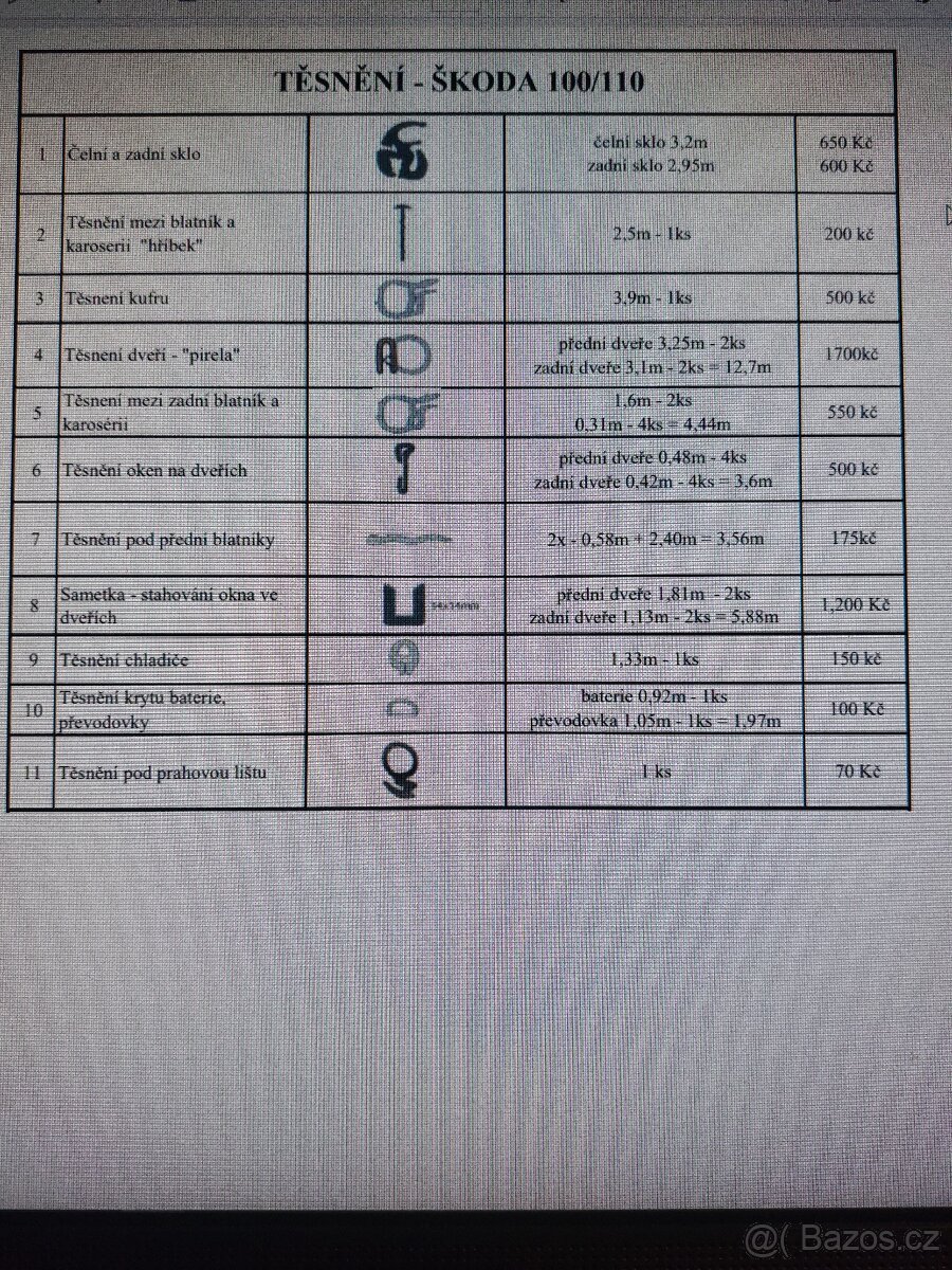 Gumové těsnění na ŠKODA 100L a 110L