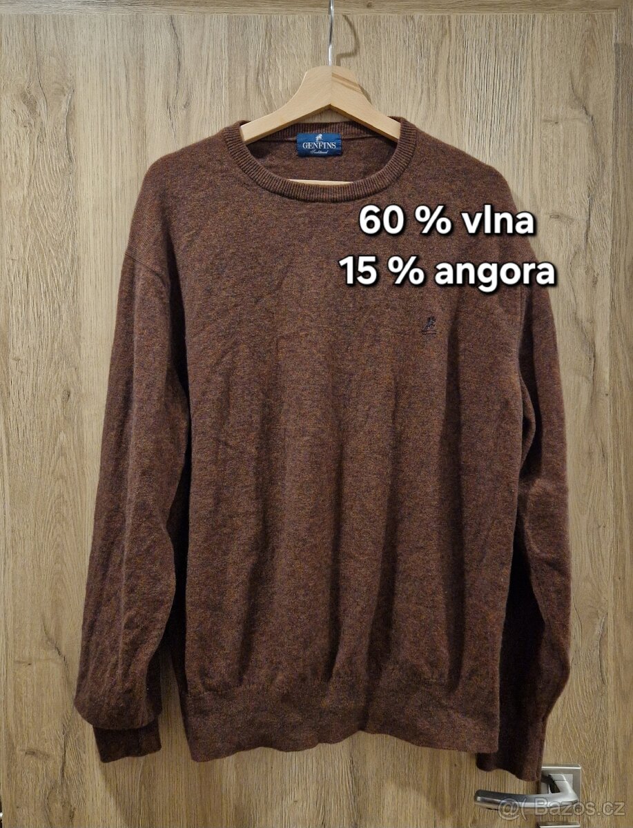 Hnědý vlněný svetr (60 % vlna, 15 % angora), vel. M/L