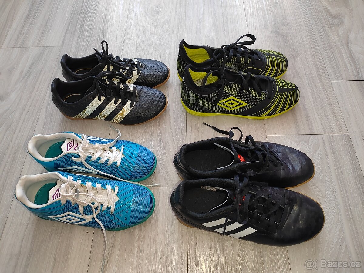 Sálovky 2x Adidas, 2x Umbro EU 30,32,34,35