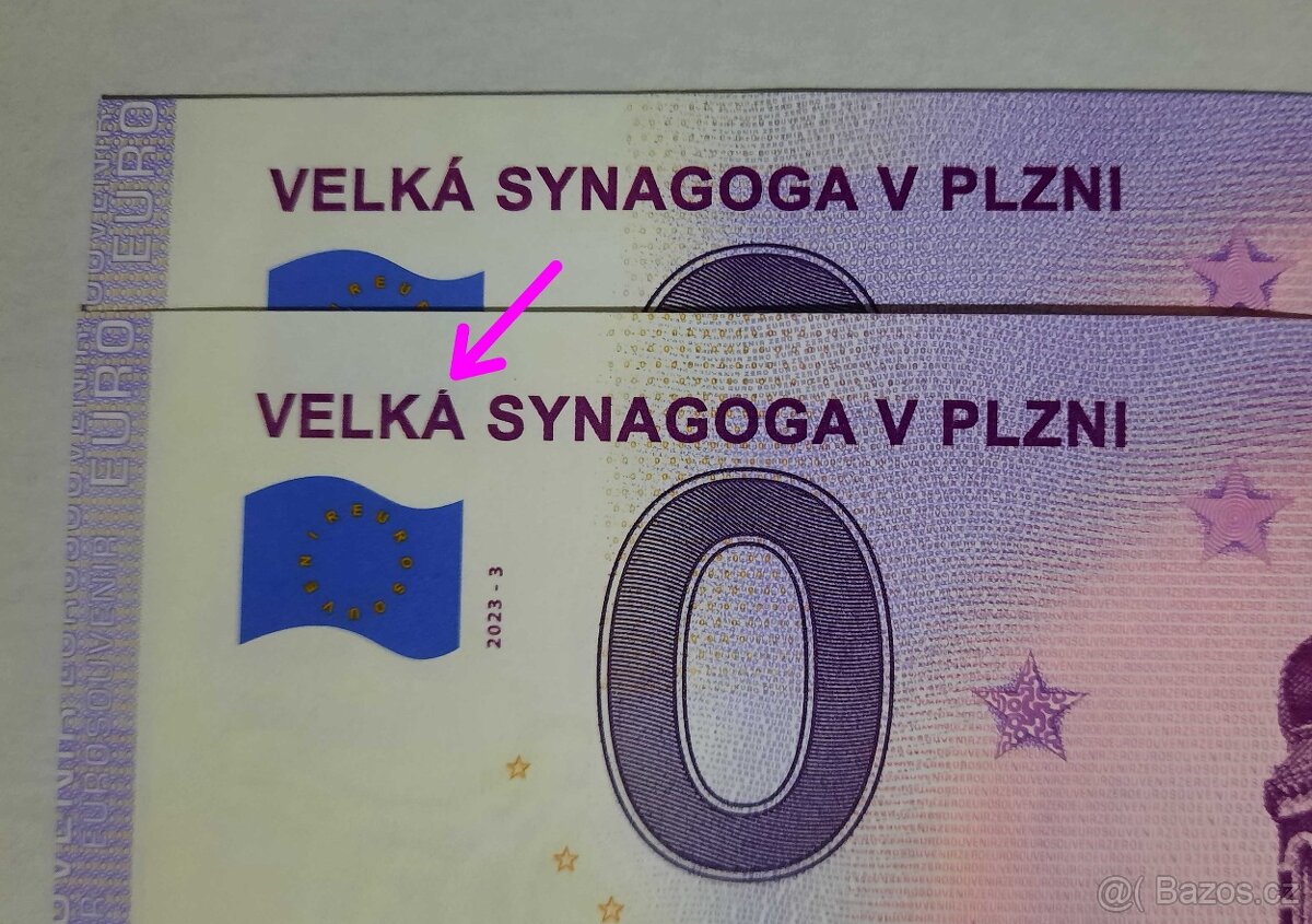 0€ / 0 euro suvenírová bankovka CZAG VELKA SYNAGOGA PLZEŇ