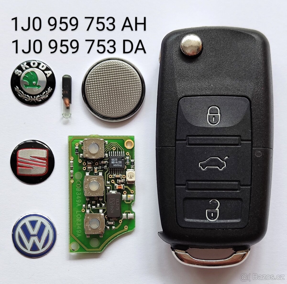 Klíč Škoda Volkswagen originál 1J0959753AH / DA  Nový obal k