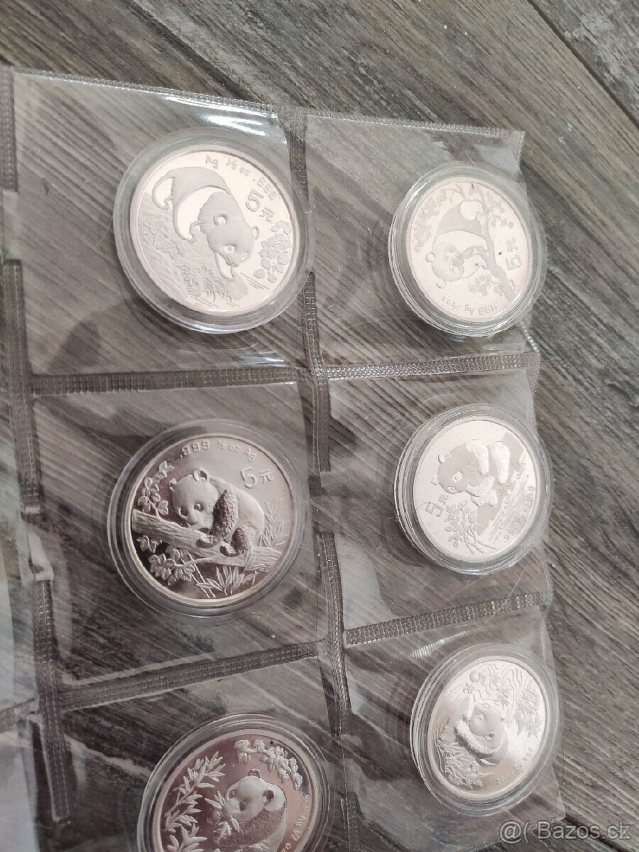 Set 6 ag mincí 5 yuan Silver Panda 1/2 oz, 1993-1998