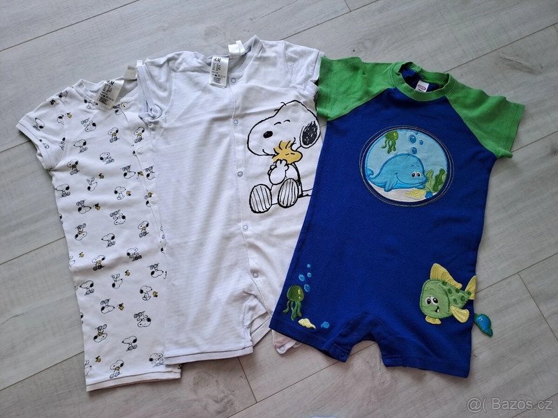 3 letní overaly, vel.92, H&M aj., Snoopy