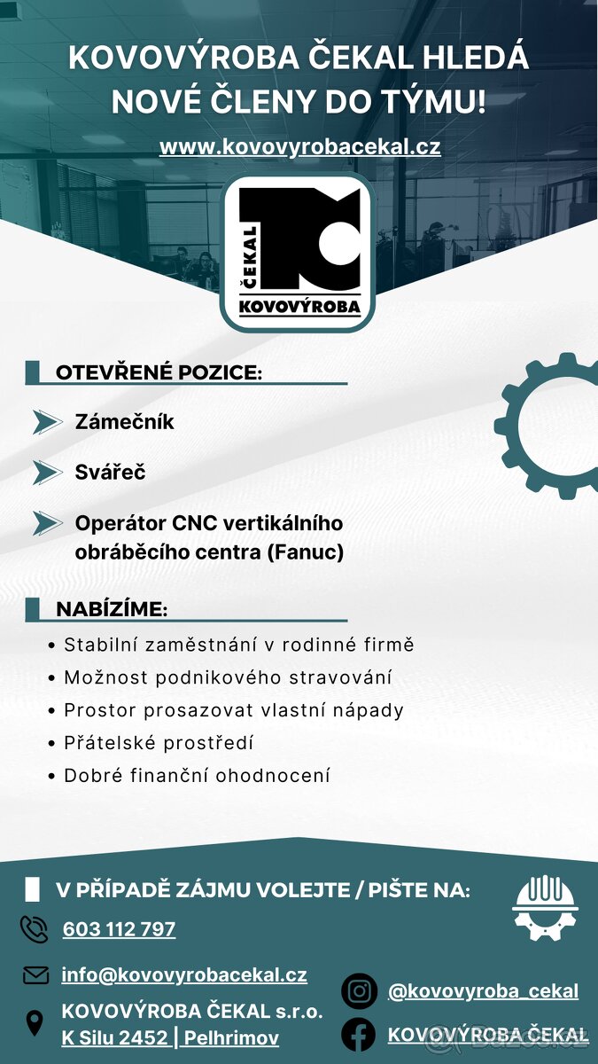 Zámečník, Svářeč, Operátor CNC vertikálního obráběcího centr