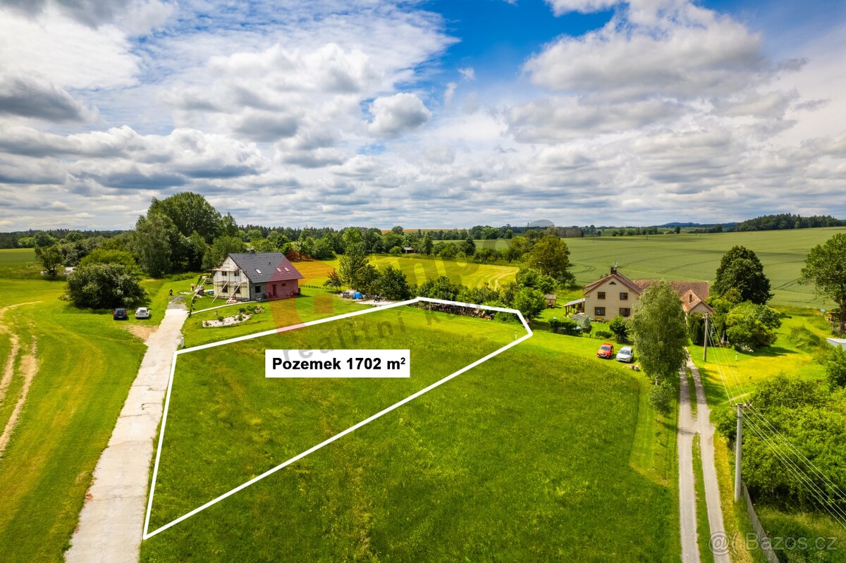 Prodej krásné stavební parcely 1702 m2, v Chocově u Mladé Vo